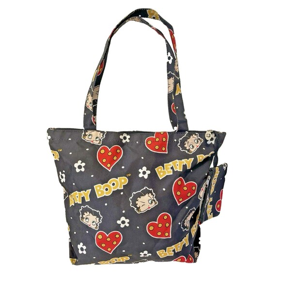 Betty Boop Hearts Kisses Novelty XL Black Red Waterproof Travel Weekend Zip Bag - Picture 6 of 16